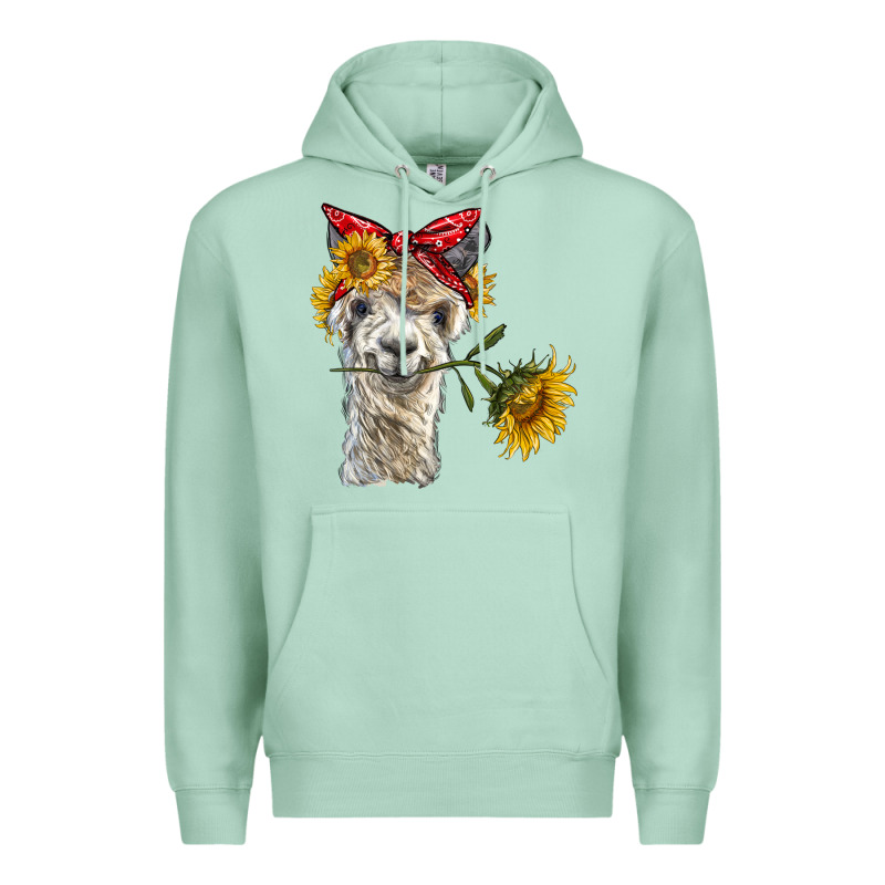 Alpaca With Sunflowers And Bandana Premium Hoodie by BarkalooDesign | Teevron