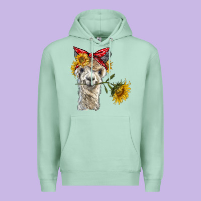Alpaca With Sunflowers And Bandana Premium Hoodie Designed By Barkaloodesign