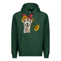 Sports Green alpaca with sunflowers and bandana Premium Hoodie - BarkalooDesign