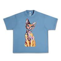 Pebble Blue Colorful Cat Urban Heavy Tee - PixelFlow