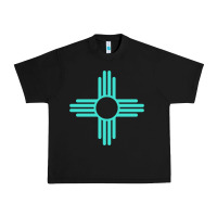 Black New Mexico Zia Sun in Turquoise Blue Urban Heavy Tee - PixelFlow