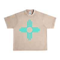 French Oak New Mexico Zia Sun in Turquoise Blue Urban Heavy Tee - PixelFlow