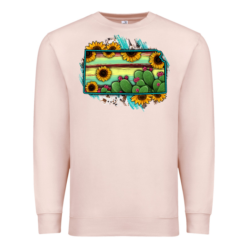 Kansas Map Sunflower Catus Serape Premium Sweatshirt by RanaPortraitStore | Teevron