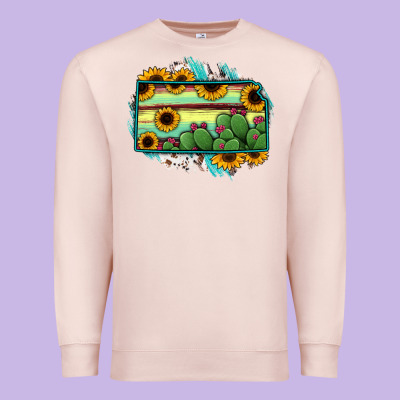 Kansas Map Sunflower Catus Serape Premium Sweatshirt Designed By Ranaportraitstore