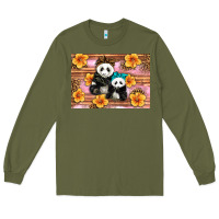 Army Green Mama Panda And Baby Panda Long Sleeve Tee - Artiststas