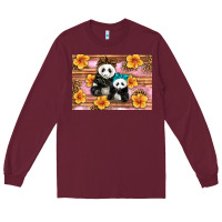 Burgundy Mama Panda And Baby Panda Long Sleeve Tee - Artiststas