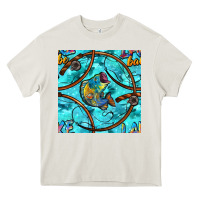 Cream Lake Babe And Fish With Camouflage Seamless Pattern Heavy Core Tee - BundleAndBundleShop