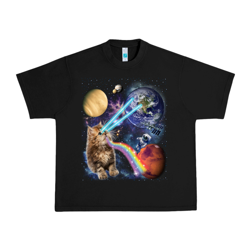 Fluffy Kitten Shoot Laser Rainbow Space Galaxy, Cat Gifts Urban Heavy Tee by SnappyArt | Teevron