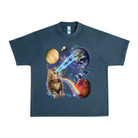 Midnight Navy Fluffy Kitten Shoot Laser Rainbow Space Galaxy, Cat Gifts Urban Heavy Tee - SnappyArt