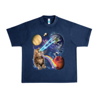 Navy Fluffy Kitten Shoot Laser Rainbow Space Galaxy, Cat Gifts Urban Heavy Tee - SnappyArt