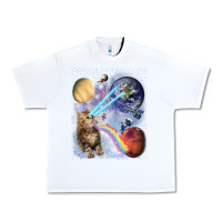 White Fluffy Kitten Shoot Laser Rainbow Space Galaxy, Cat Gifts Urban Heavy Tee - SnappyArt