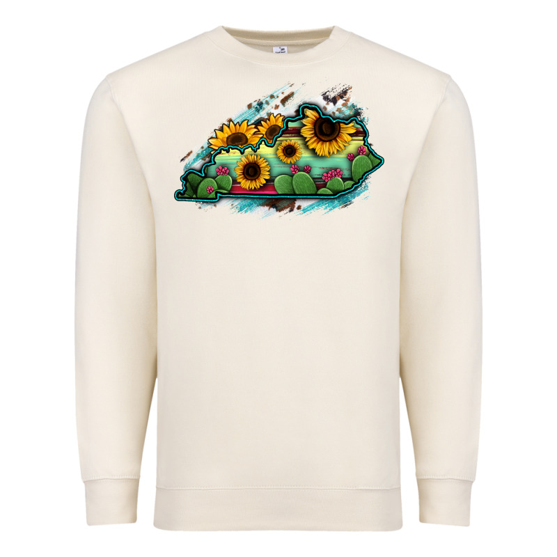 Kentucky Map Sunflower Cactus Serape Premium Sweatshirt by RanaPortraitStore | Teevron