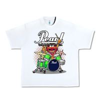 White ANIMAL DRUMMER PEARL DRUMS Urban Heavy Tee - FloraArt