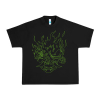 Black Cyberpunk samurai Neon Green Urban Heavy Tee - FloraArt