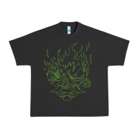 Pigment Black Cyberpunk samurai Neon Green Urban Heavy Tee - FloraArt