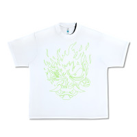 White Cyberpunk samurai Neon Green Urban Heavy Tee - FloraArt