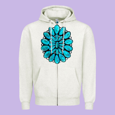 Turquoise Gemstone Jewelny Zipper Hoodie Designed By Ranaportraitstore