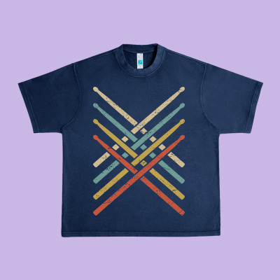 Retro Vintage Drummer Tshirt 70s 80s Distressed Drum Sticks Long Sleev Urban Heavy Tee Designed By Floraart