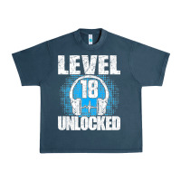Midnight Navy Level 18 Unlocked Birthday 18 Years Gamer Premium T Shirt Urban Heavy Tee - FloraArt