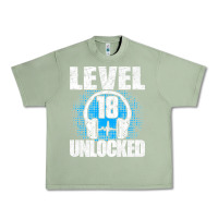 Oil Green Level 18 Unlocked Birthday 18 Years Gamer Premium T Shirt Urban Heavy Tee - FloraArt