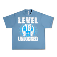 Pebble Blue Level 18 Unlocked Birthday 18 Years Gamer Premium T Shirt Urban Heavy Tee - FloraArt