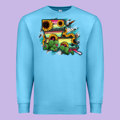 Louisiana Map Sunflower Cactus Serape Premium Sweatshirt Designed By Ranaportraitstore