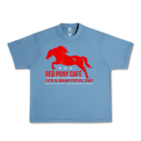 Pebble Blue Red Pony Cafe, Funny cute horse lover Urban Heavy Tee - ArtMosaic