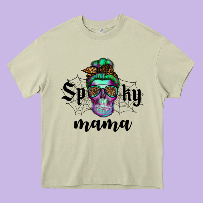 Spooky Mama Skull Heavy Core Tee Designed By Ranaportraitstore
