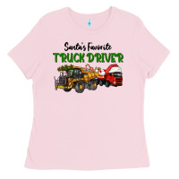Bubblegum Pink Santa's Favorite Truck Driver Ladies Tee - LillyAllenDesigns