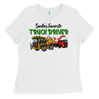 White Santa's Favorite Truck Driver Ladies Tee - LillyAllenDesigns