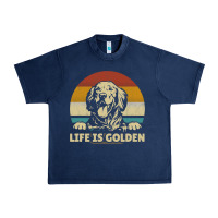 Navy Golden Retriever Dog Life is golden retro vintage Urban Heavy Tee - ArtMosaic
