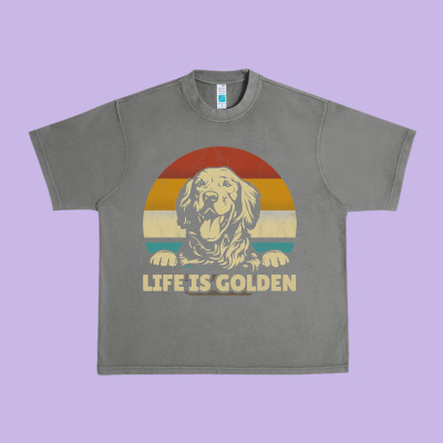 Golden Retriever Dog Life Is Golden Retro Vintage Urban Heavy Tee Designed By Artmosaic