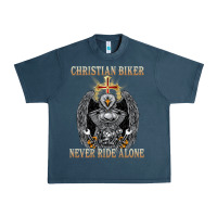 Midnight Navy jesus christian biker never ride alone Urban Heavy Tee - ArtMosaic