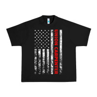Black Union Carpenter With A Vintage American Flag For Fans Urban Heavy Tee - ArtMosaic