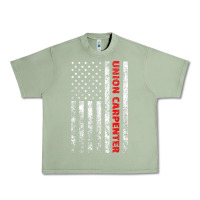 Oil Green Union Carpenter With A Vintage American Flag For Fans Urban Heavy Tee - ArtMosaic