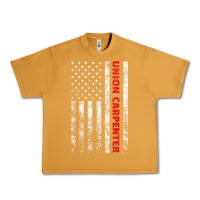 Peanut Butter Union Carpenter With A Vintage American Flag For Fans Urban Heavy Tee - ArtMosaic