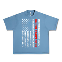 Pebble Blue Union Carpenter With A Vintage American Flag For Fans Urban Heavy Tee - ArtMosaic