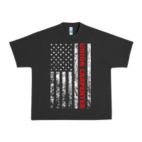 Pigment Black Union Carpenter With A Vintage American Flag For Fans Urban Heavy Tee - ArtMosaic