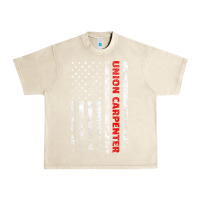 Sandshell Union Carpenter With A Vintage American Flag For Fans Urban Heavy Tee - ArtMosaic