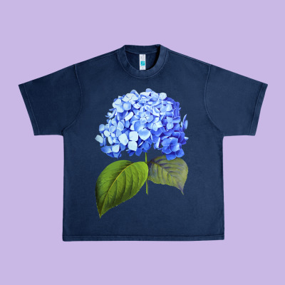 Blue  Hydrangea Urban Heavy Tee Designed By Artmosaic