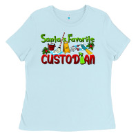 Baby Blue Santa's Favorite Custodian Ladies Tee - LillyAllenDesigns