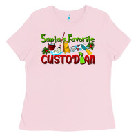Bubblegum Pink Santa's Favorite Custodian Ladies Tee - LillyAllenDesigns