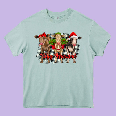 Feliz Navidad Heifers Front View Heavy Core Tee Designed By Ranaportraitstore