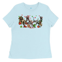 Baby Blue Three Christmas Dinosaurs Ladies Tee - LillyAllenDesigns