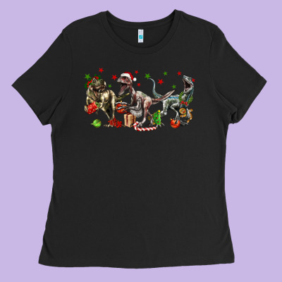 Three Christmas Dinosaurs Ladies Tee Designed By Lillyallendesigns