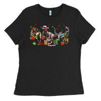 Black Three Christmas Dinosaurs Ladies Tee - LillyAllenDesigns