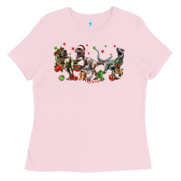 Bubblegum Pink Three Christmas Dinosaurs Ladies Tee - LillyAllenDesigns