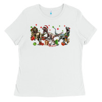 White Three Christmas Dinosaurs Ladies Tee - LillyAllenDesigns