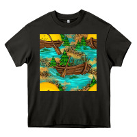 Asphalt Lake Boat Rudder And Sunflowers Seamless Pattern Heavy Core Tee - BundleAndBundleShop