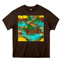 Chocolate Brown Lake Boat Rudder And Sunflowers Seamless Pattern Heavy Core Tee - BundleAndBundleShop